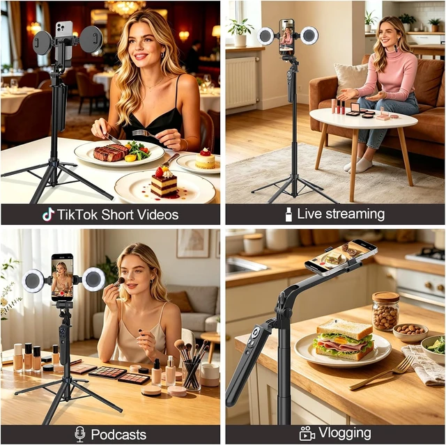 Alt view image 6 of 7 - Tripod for iPhone Vlogging Kit with Mini Microphone, Light & Remote