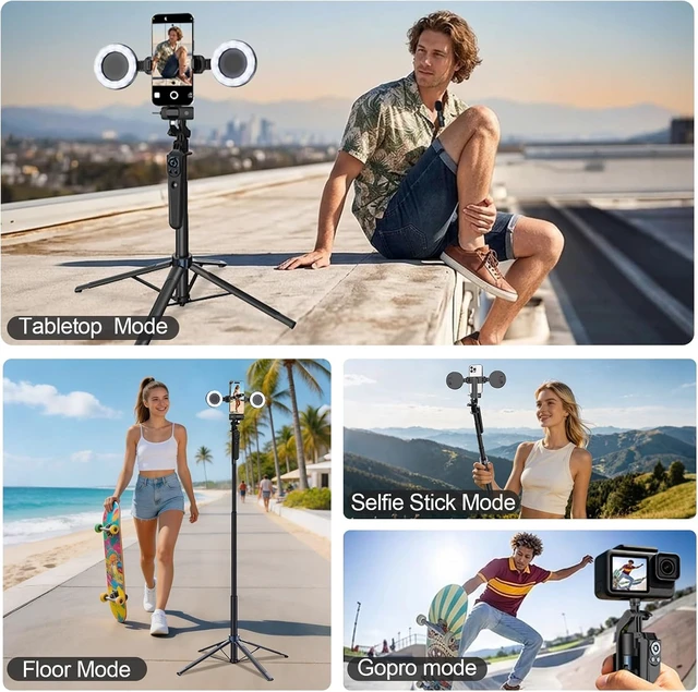 Alt view image 7 of 7 - Tripod for iPhone Vlogging Kit with Mini Microphone, Light & Remote