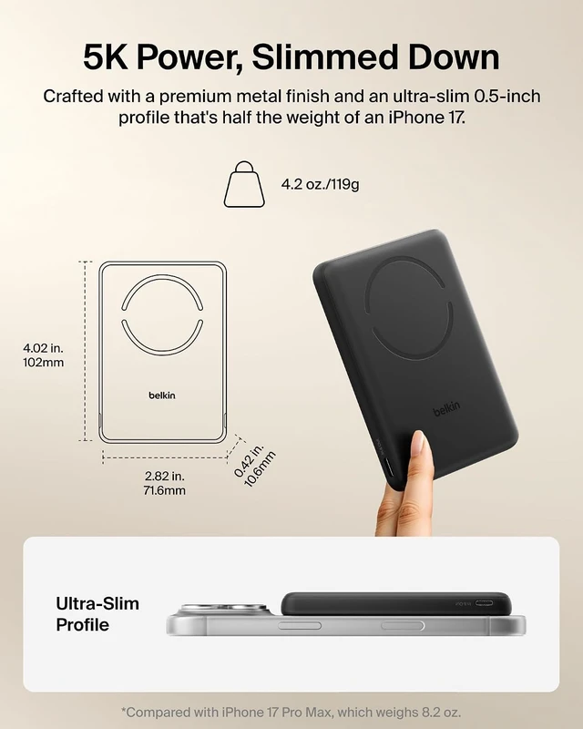 Alt view image 4 of 7 - 5K 7.5W Ultra Slim Portable Power Bank, Supports MagSafe Accessories