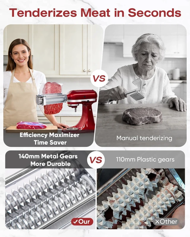 Alt view image 4 of 7 - 3-Adjust Stainless Steel Meat Tenderizer Attachment for KitchenAid Mixer