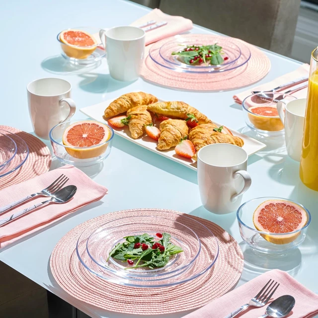 Alt view image 6 of 7 - 12pc Glass Dinnerware Set - Sleek Round Clear Glass Plate and Bowl Sets - Dishwasher Safe, Bread & Butter Dinner, Dessert, Salad Plates & Serving Cereal Soup Bowls Dishes for Kitchen Dining & Parties