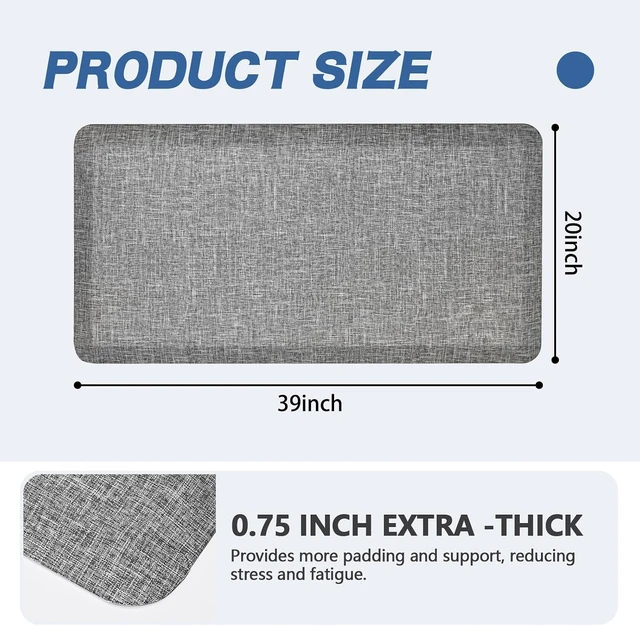 Alt view image 3 of 7 - Anti Slip 3/4 inchs Anti Fatigue Kitchen Floor Mat, Ergonomic Comfort Standing Mat, Waterproof Kitchen Runner for Home, Kitchen, Office, Laundry, Garage (Light Gray, 20" x 39" -0.75")