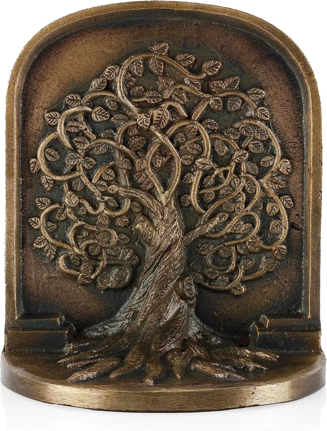 Alt view image 3 of 6 - Tree of Life Bookends, Antique Brass, 2 Decorative Bookends for Shelves or Bookcase, Cast Iron, Non-Skid Heavy Bookends, Home Décor Gift