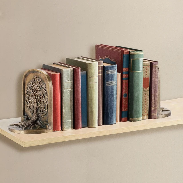Alt view image 2 of 6 - Tree of Life Bookends, Antique Brass, 2 Decorative Bookends for Shelves or Bookcase, Cast Iron, Non-Skid Heavy Bookends, Home Décor Gift