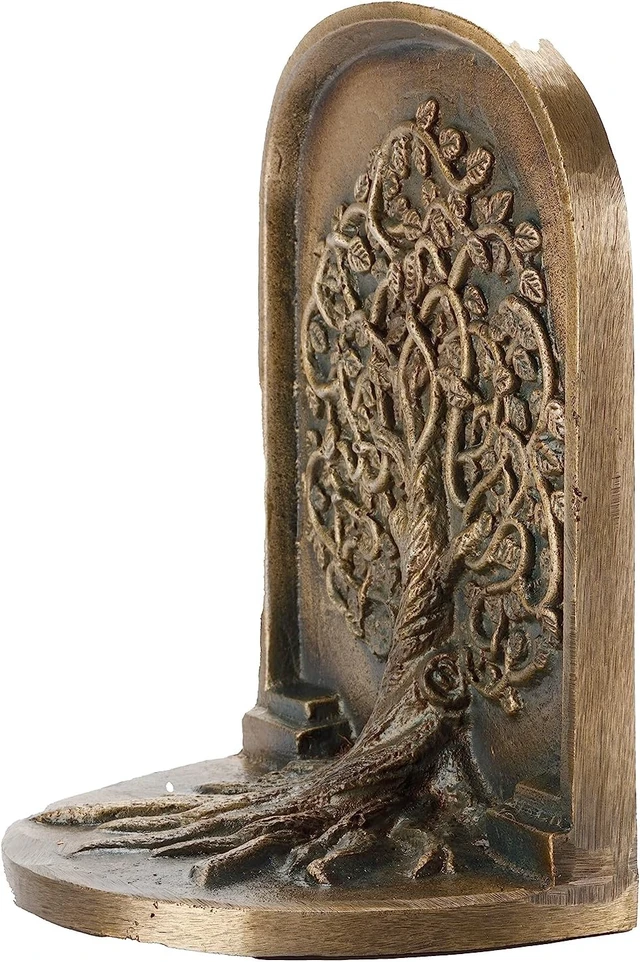 Alt view image 4 of 6 - Tree of Life Bookends, Antique Brass, 2 Decorative Bookends for Shelves or Bookcase, Cast Iron, Non-Skid Heavy Bookends, Home Décor Gift
