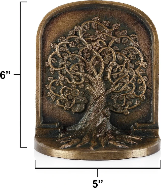 Alt view image 6 of 6 - Tree of Life Bookends, Antique Brass, 2 Decorative Bookends for Shelves or Bookcase, Cast Iron, Non-Skid Heavy Bookends, Home Décor Gift