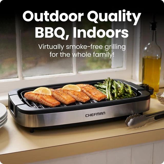 Alt view image 2 of 7 - Smokeless Indoor Electric Grill, Extra Large Grilling Surface, Nonstick Table Top Grill for Indoor Grilling and BBQ with Adjustable Temperature Control, Drip Tray, Dishwasher-Safe Parts