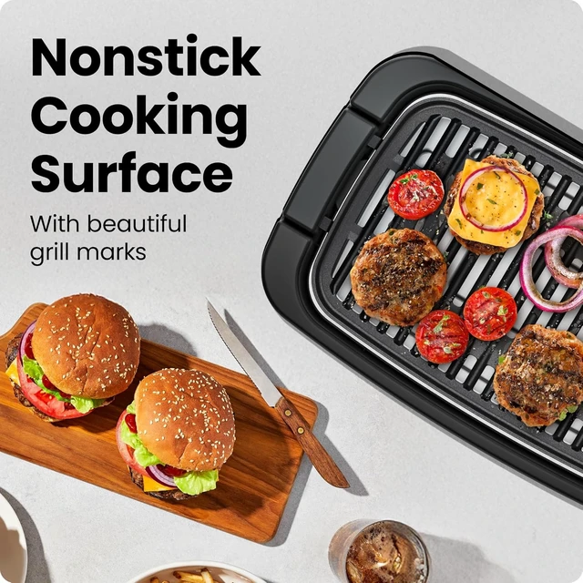 Alt view image 3 of 7 - Smokeless Indoor Electric Grill, Extra Large Grilling Surface, Nonstick Table Top Grill for Indoor Grilling and BBQ with Adjustable Temperature Control, Drip Tray, Dishwasher-Safe Parts