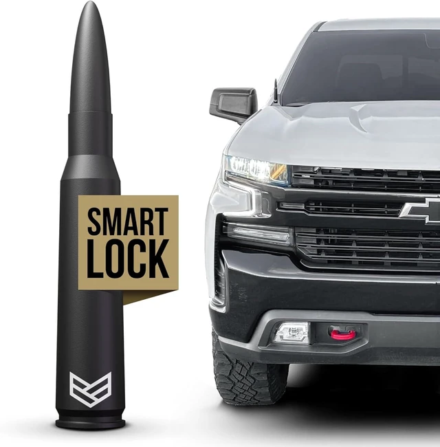 Main image of Bullet Antenna Chevy Silverado & GMC Sierra Trucks - 50 Cal Accessories - Anti Theft - Carwash Safe - Short Replacement Antenna for Truck (SmartLock)