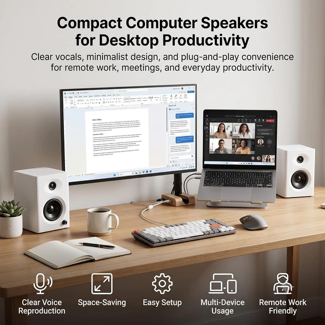 Alt view image 2 of 7 - Powered Computer Speakers for Desktop PC and Music, White Pair