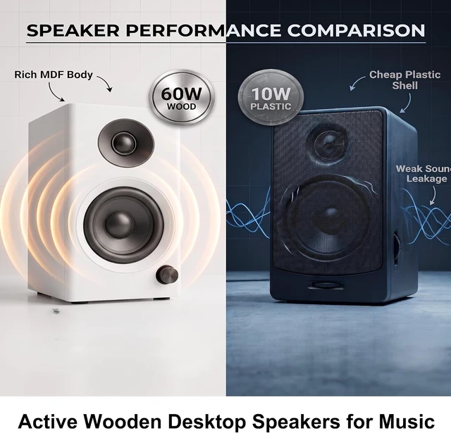 Alt view image 3 of 7 - Powered Computer Speakers for Desktop PC and Music, White Pair