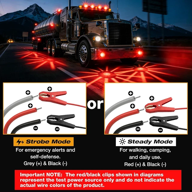 Alt view image 4 of 7 - Red Watermelon Lights for Semi Truck, Steady & Warning Modes for Tail Top