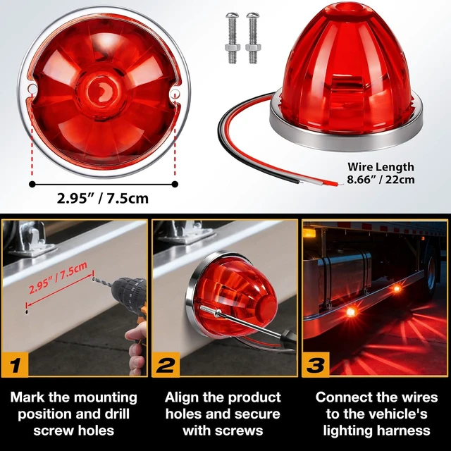 Alt view image 5 of 7 - Red Watermelon Lights for Semi Truck, Steady & Warning Modes for Tail Top