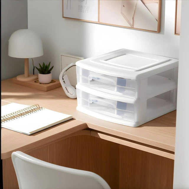 Alt view image 2 of 7 - 2 Drawer Storage Cart, Wide Plastic Container, White Frame, 2 Pack