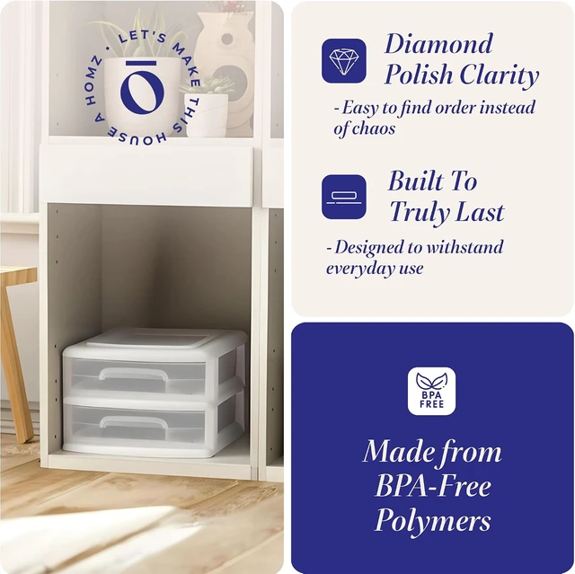 Alt view image 5 of 7 - 2 Drawer Storage Cart, Wide Plastic Container, White Frame, 2 Pack