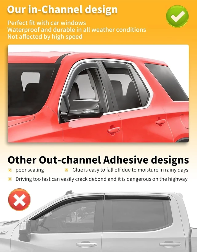 Alt view image 7 of 7 - in-Channel Window Visors Rain Guards for Chevy Traverse 2018-2023