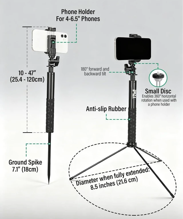 Alt view image 5 of 7 - Golf Tripod Monopod, 47" Selfie Stick for Golf Swing Training & Recording