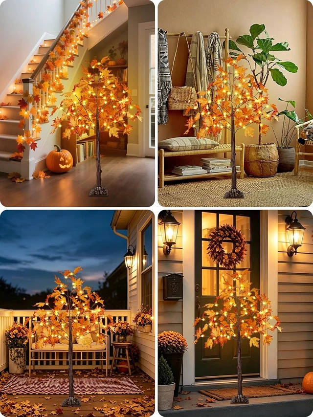 Alt view image 2 of 7 - 2 Pack 4FT 100 LED Lighted Maple Tree, Artificial Fall Tree Outdoor/Indoor