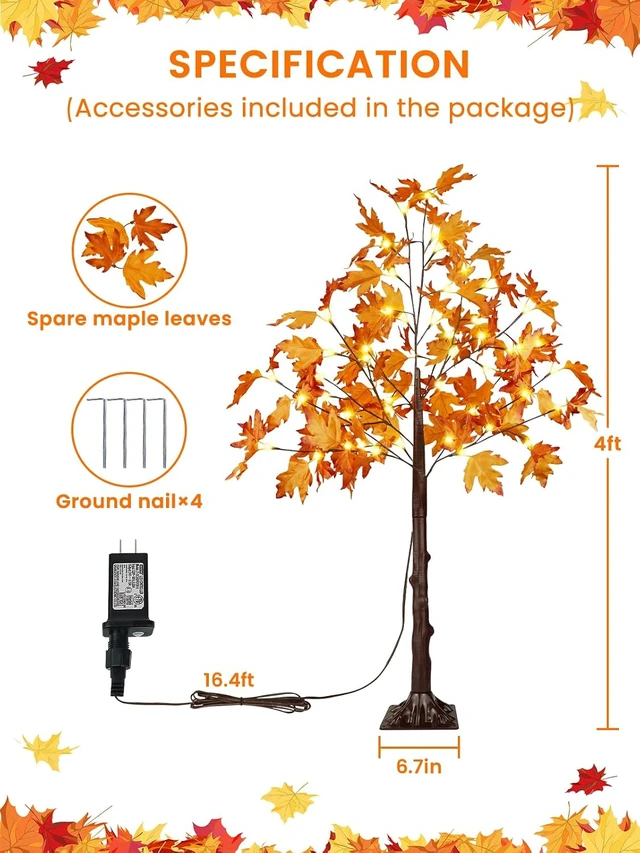 Alt view image 3 of 7 - 2 Pack 4FT 100 LED Lighted Maple Tree, Artificial Fall Tree Outdoor/Indoor
