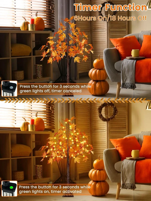 Alt view image 4 of 7 - 2 Pack 4FT 100 LED Lighted Maple Tree, Artificial Fall Tree Outdoor/Indoor