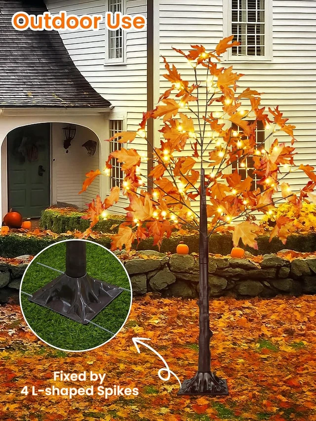Alt view image 5 of 7 - 2 Pack 4FT 100 LED Lighted Maple Tree, Artificial Fall Tree Outdoor/Indoor