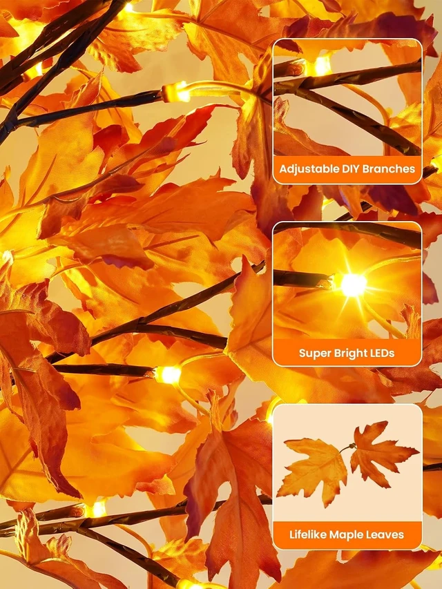 Alt view image 6 of 7 - 2 Pack 4FT 100 LED Lighted Maple Tree, Artificial Fall Tree Outdoor/Indoor