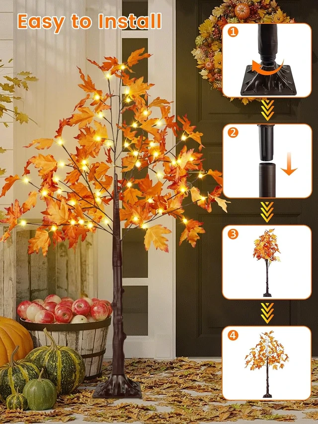 Alt view image 7 of 7 - 2 Pack 4FT 100 LED Lighted Maple Tree, Artificial Fall Tree Outdoor/Indoor