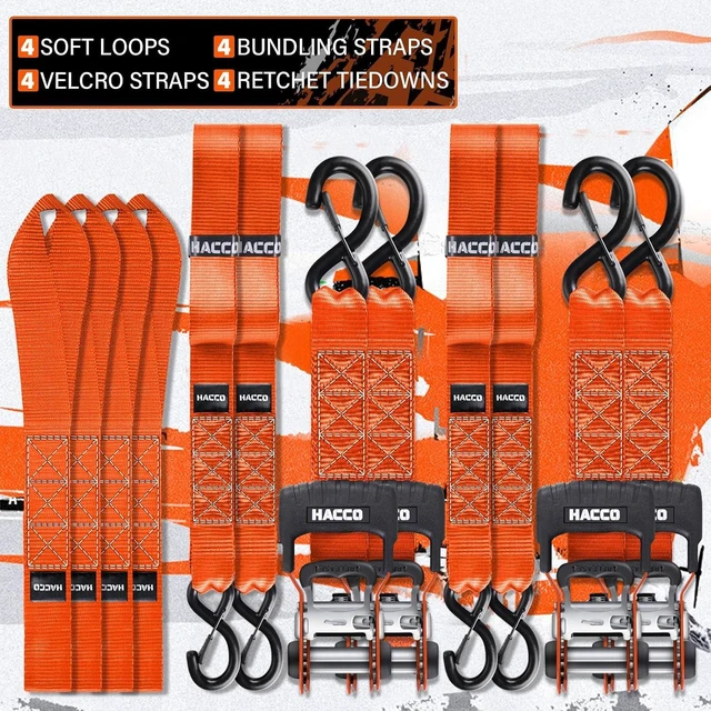 Alt view image 4 of 7 - 1.6in Heavy Duty Ratchet Tie Down Straps 4PK for UTV Truck