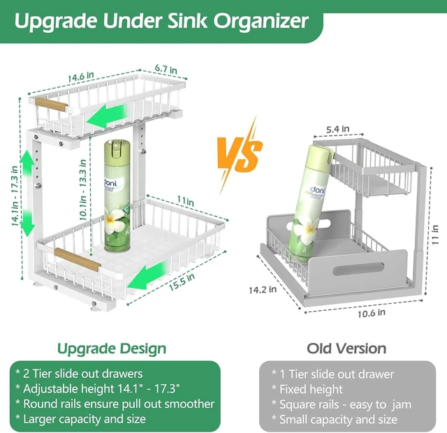 Alt view image 5 of 7 - Under Sink Organizer 2 Packs, Pull Out Kitchen Sink Organizer, 2 Tier Slide Out Kitchen Organizers and Storage Bathroom Under Cabinet Storage Shelf, White