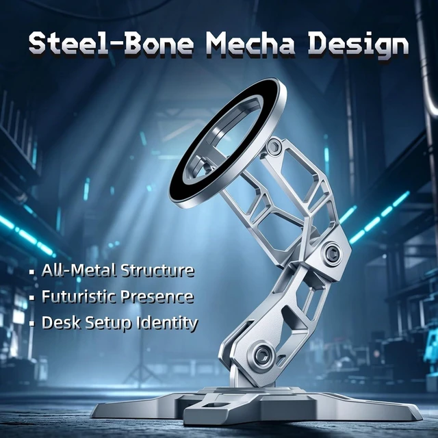 Alt view image 2 of 7 - All-Metal Desk Phone Stand, MagSafe Compatible, Cold Edge Silver