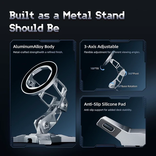 Alt view image 4 of 7 - All-Metal Desk Phone Stand, MagSafe Compatible, Cold Edge Silver