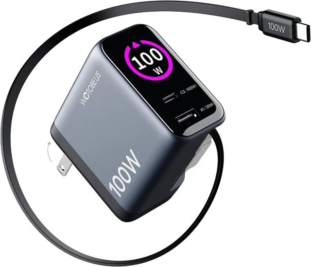 Main image of GaN+ 100W PD Charger, Retractable USB C Charger with Smart Display & Touch Control, PD100W Wall Adapter, PPS 60W 45W Super Fast Charging for iPhone 17 16 MacBook Galaxy Pixel (Non-Battery)