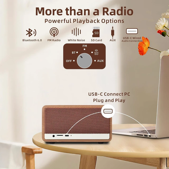 Alt view image 4 of 7 - Vintage Small Radio Bluetooth Speaker for Home Office Kitchen Decor