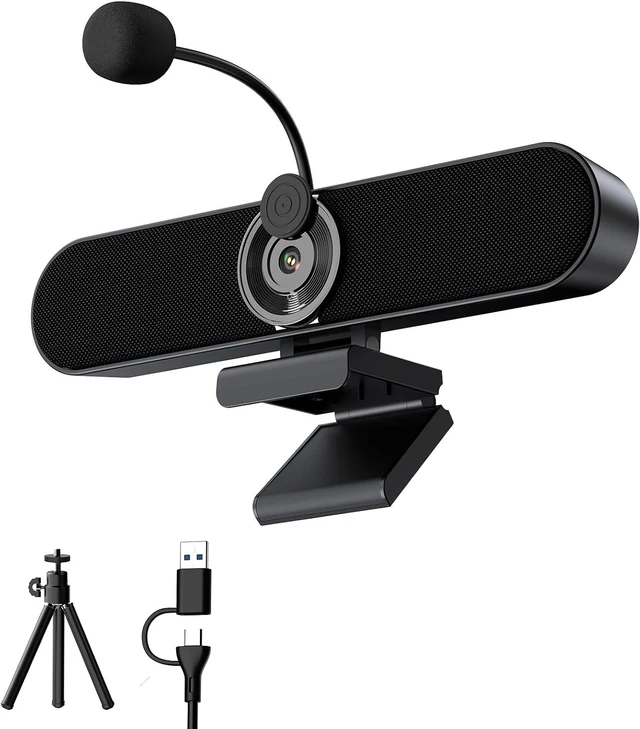 Main image of 2K Webcam Computer Speaker with Microphone, Privacy Shutter, Clip-On