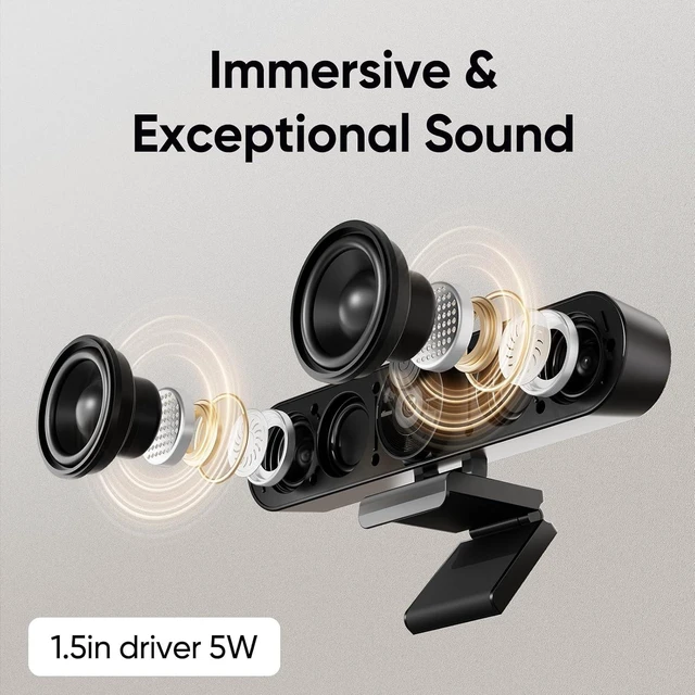 Alt view image 4 of 7 - 2K Webcam Computer Speaker with Microphone, Privacy Shutter, Clip-On