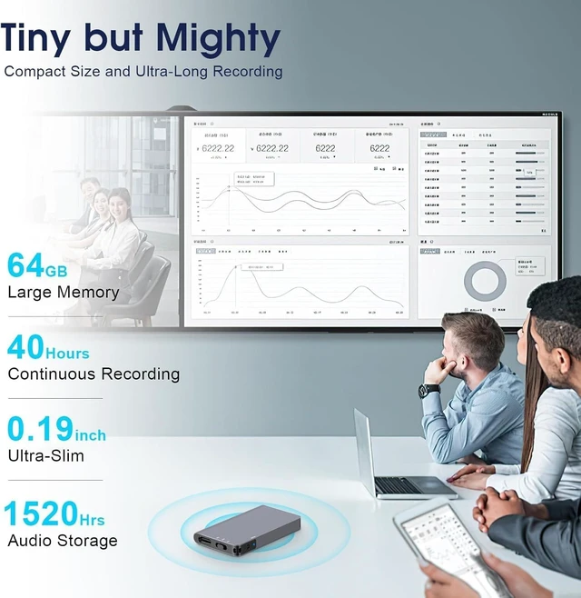 Alt view image 5 of 7 - 64GB Magnetic Voice Activated Recorder - 40 Hours Continuous Recording Device with AI-Intelligent Triple Noise Reduction - Portable Audio Recorder Device for Lectures Meetings Interviews