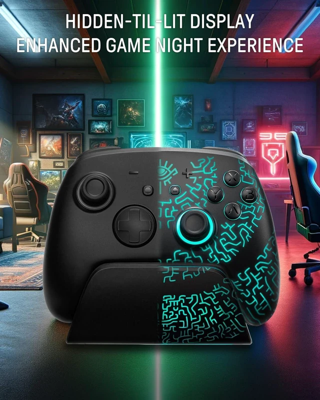 Alt view image 2 of 7 - Switch 2 Wireless Controller with Charging Dock, Hall Effect Pro Controller for Switch 2/OLED/Steam Deck, Luminex Bluetooth Controles with Hidden Glow LED, Wake-Up, Turbo, Back Paddles & Motion