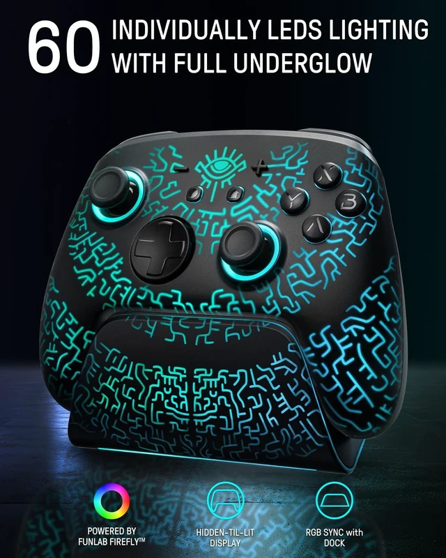 Alt view image 5 of 7 - Switch 2 Wireless Controller with Charging Dock, Hall Effect Pro Controller for Switch 2/OLED/Steam Deck, Luminex Bluetooth Controles with Hidden Glow LED, Wake-Up, Turbo, Back Paddles & Motion