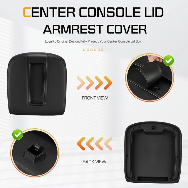 Alt view image 5 of 7 - Upgrade Black Center Console Armrest Lid Box Cover Fits for 2007-2014 Chevy Silverado Avalanche Tahoe Suburban, GMC Sierra Yukon XL Replace for 15217111 15941534 19328718, Easy Installation