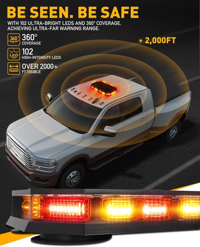 Alt view image 3 of 6 - 102LED Rooftop Strobe Lights Bar, Amber Red