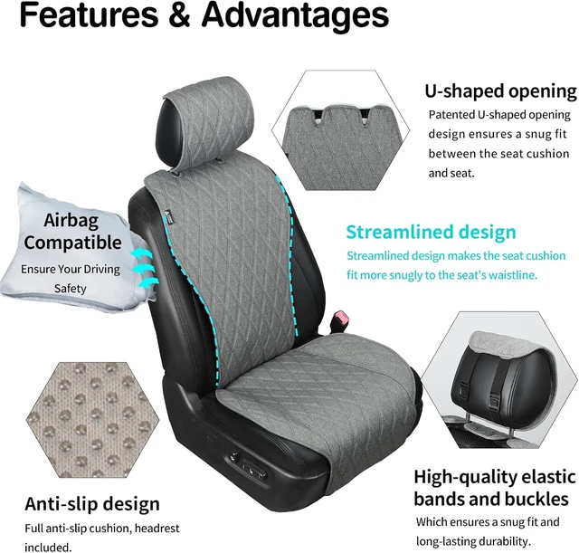 Alt view image 5 of 6 - 2pcs Sideless Front Seat Covers for All Seasons, Grey