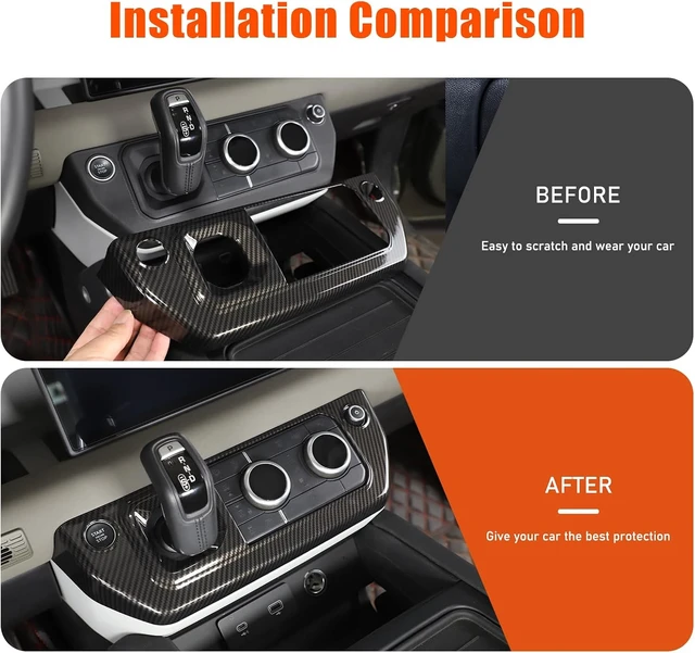 Alt view image 2 of 7 - Car Center Control Air Conditioning Button Frame Gear Shift Panel Frame Trim Compatible with Land Rover Defender 90 110 130 2020-2024 Air Conditioning Shifter Frame (Carbon Fiber Texture)