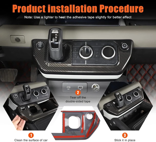 Alt view image 5 of 7 - Car Center Control Air Conditioning Button Frame Gear Shift Panel Frame Trim Compatible with Land Rover Defender 90 110 130 2020-2024 Air Conditioning Shifter Frame (Carbon Fiber Texture)