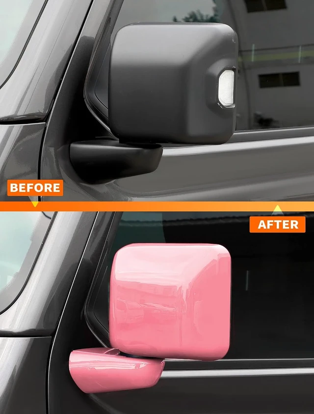 Alt view image 5 of 7 - 2-Piece Pink Side Mirror Cover Trim Set for Jeep Wrangler JL JLU 4xe & Gladiator JT 2018-Present Fits Mirrors Without Puddle Lights, Exterior Styling Accessories