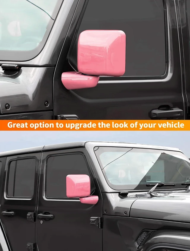 Alt view image 7 of 7 - 2-Piece Pink Side Mirror Cover Trim Set for Jeep Wrangler JL JLU 4xe & Gladiator JT 2018-Present Fits Mirrors Without Puddle Lights, Exterior Styling Accessories