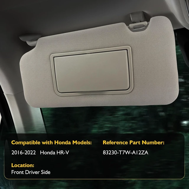 Alt view image 2 of 7 - Sun Visor Driver Side for 2016-2022 HR-V EX-L EX LX Sport, Gray, Left Side Car Visor with Light Mirror,Replacement#83230-T7W-A12ZA 83280-T7W-A11ZA