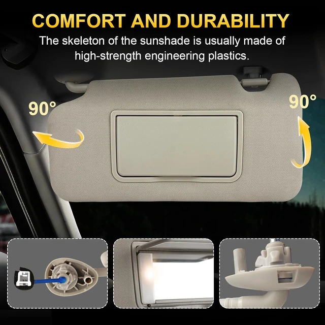 Alt view image 4 of 7 - Sun Visor Driver Side for 2016-2022 HR-V EX-L EX LX Sport, Gray, Left Side Car Visor with Light Mirror,Replacement#83230-T7W-A12ZA 83280-T7W-A11ZA