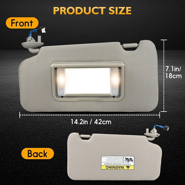 Alt view image 5 of 7 - Sun Visor Driver Side for 2016-2022 HR-V EX-L EX LX Sport, Gray, Left Side Car Visor with Light Mirror,Replacement#83230-T7W-A12ZA 83280-T7W-A11ZA