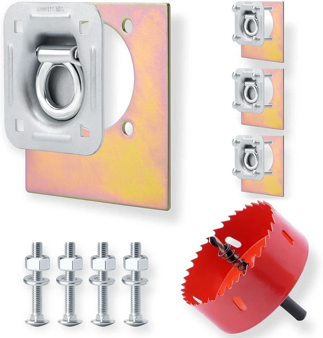 Main image of 4-Pack Recessed D-Ring Tie Down Anchors Kit, Heavy Duty 6,000 lb Capacity