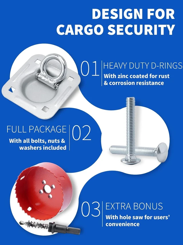 Alt view image 5 of 6 - 4-Pack Recessed D-Ring Tie Down Anchors Kit, Heavy Duty 6,000 lb Capacity